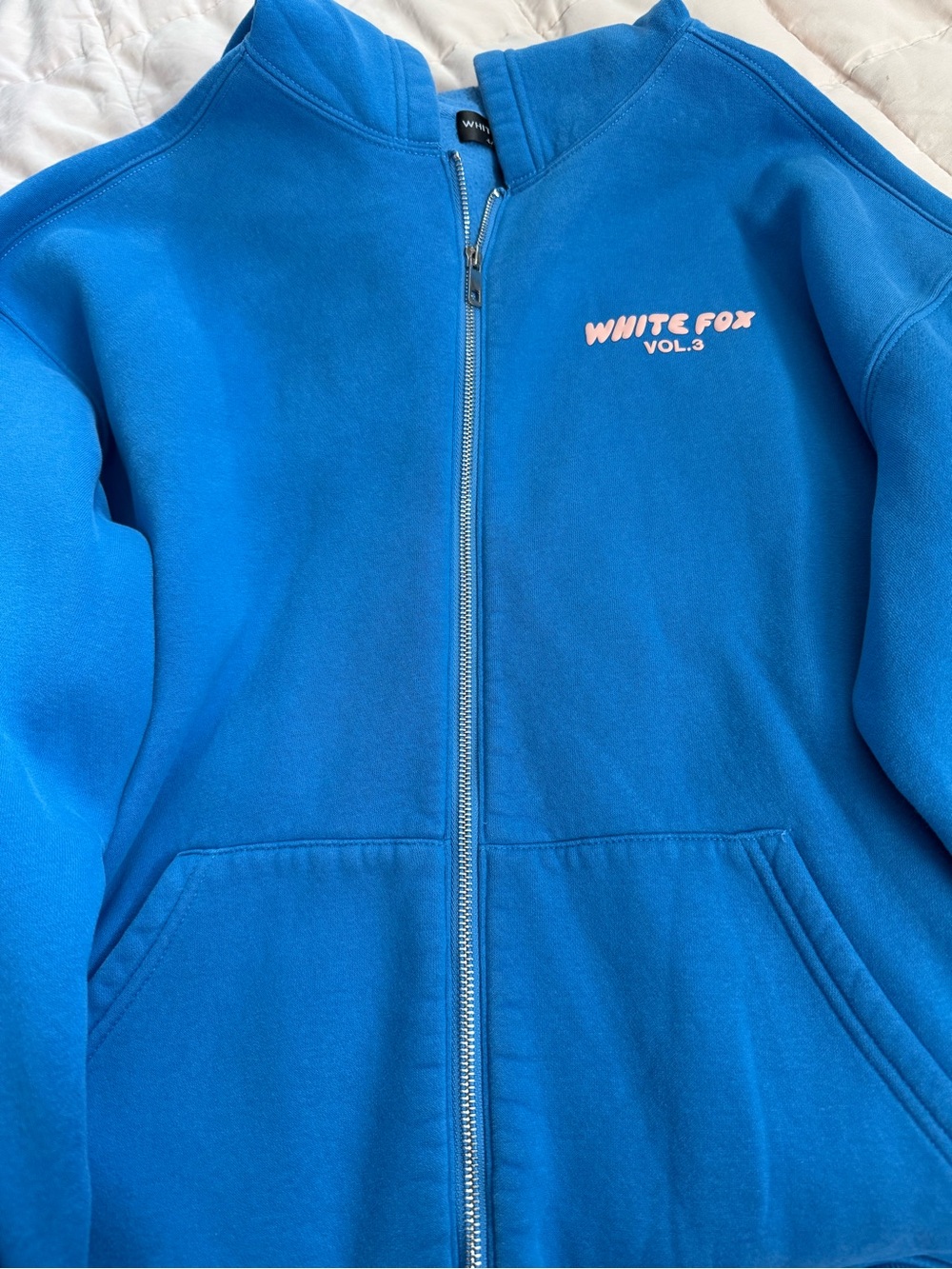 Blue White Fox with Peach details Zip-Up Hoodie